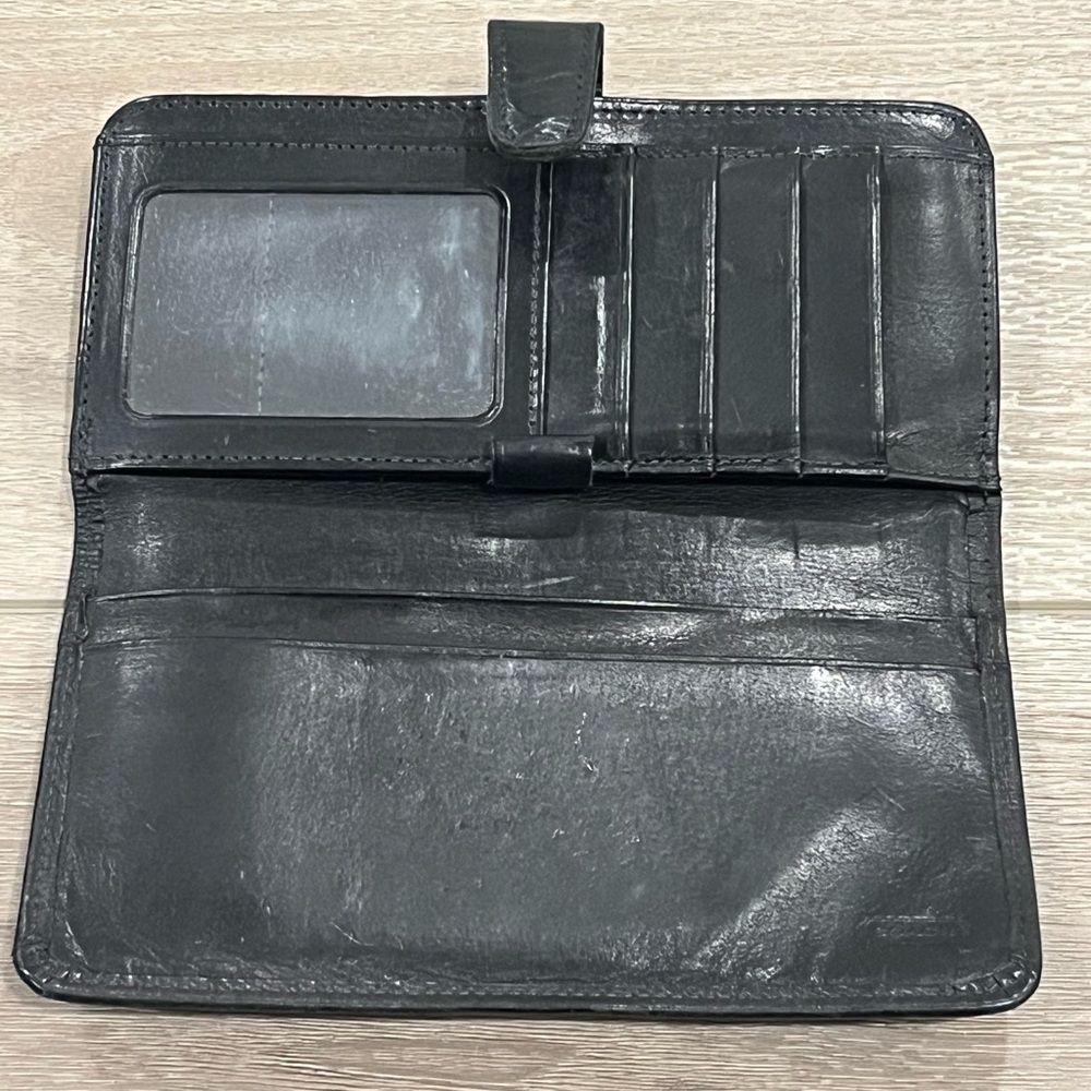 VTG Coach Black Leather Long Bifold Kiss Lock Continental Wallet Coin Checkbook - Picture 2 of 9